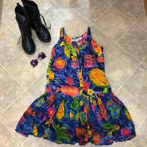 Vintage Colorful Button-Up Sleeveless Dress